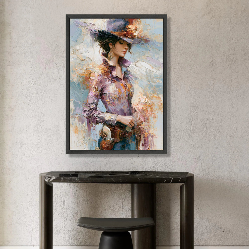 Elegant Western Woman Canvas Wall Art, Vintage Cowgirl Portrait, Rustic Fashion Painting, Chic Home Decoration, Ready to Canvas Print Art