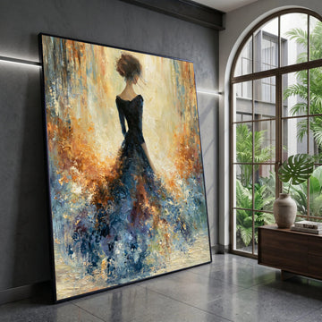 Elegant Woman Flowing Dress Canvas, Abstract Female Portrait Wall Art, Impressionist Style Home Decor, Romantic Canvas Canvas Print Art