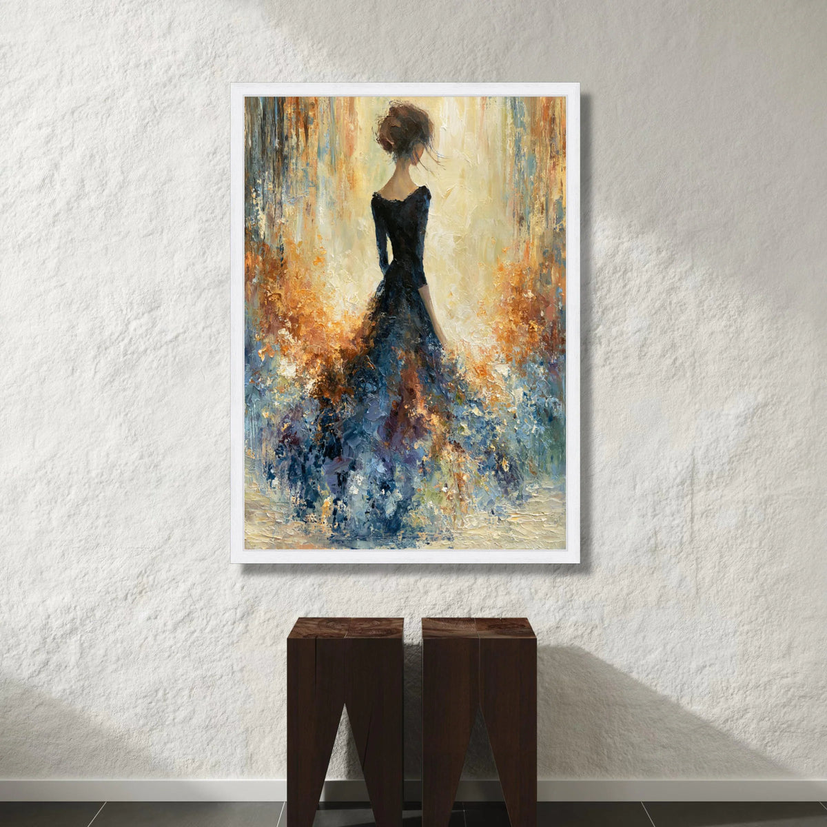 Elegant Woman Flowing Dress Canvas, Abstract Female Portrait Wall Art, Impressionist Style Home Decor, Romantic Canvas Canvas Print Art