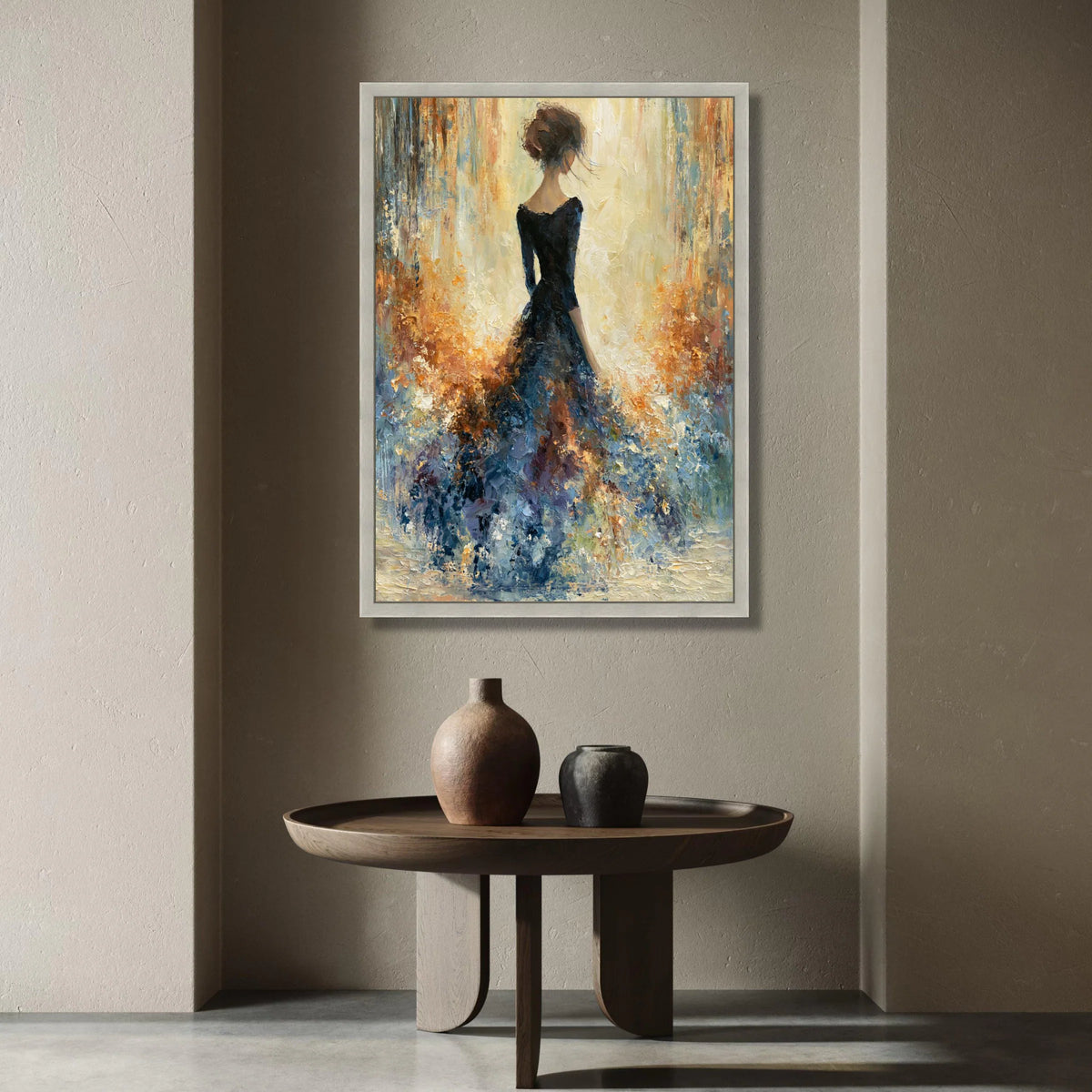 Elegant Woman Flowing Dress Canvas, Abstract Female Portrait Wall Art, Impressionist Style Home Decor, Romantic Canvas Canvas Print Art