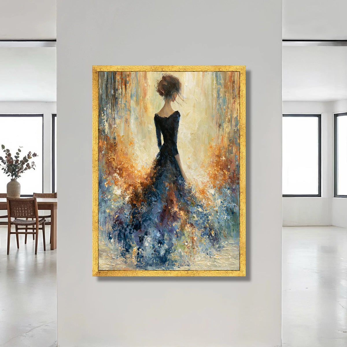 Elegant Woman Flowing Dress Canvas, Abstract Female Portrait Wall Art, Impressionist Style Home Decor, Romantic Canvas Canvas Print Art