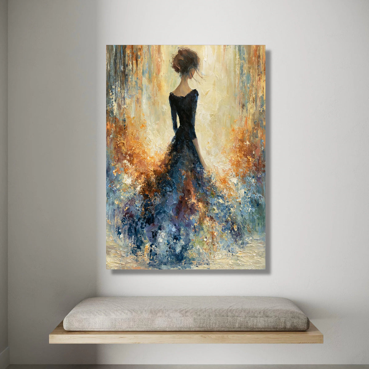 Elegant Woman Flowing Dress Canvas, Abstract Female Portrait Wall Art, Impressionist Style Home Decor, Romantic Canvas Canvas Print Art