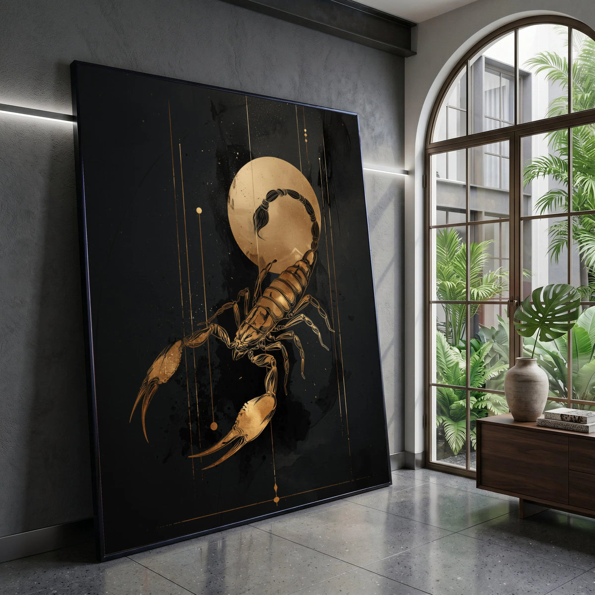 Golden Scorpion Canvas Wall Art, Astrological Zodiac Decor, Dark Mystical Illustration, Horoscope Sign Canvas, Ready to Canvas Print Art