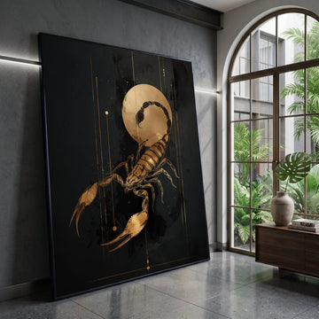 Golden Scorpion Canvas Wall Art, Astrological Zodiac Decor, Dark Mystical Illustration, Horoscope Sign Canvas, Ready to Canvas Print Art