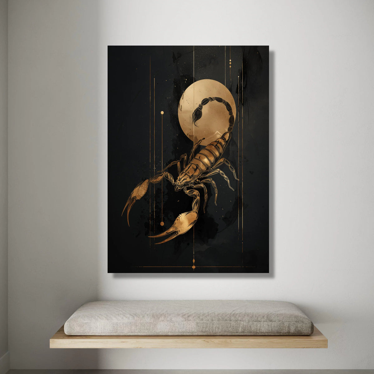 Golden Scorpion Canvas Wall Art, Astrological Zodiac Decor, Dark Mystical Illustration, Horoscope Sign Canvas, Ready to Canvas Print Art