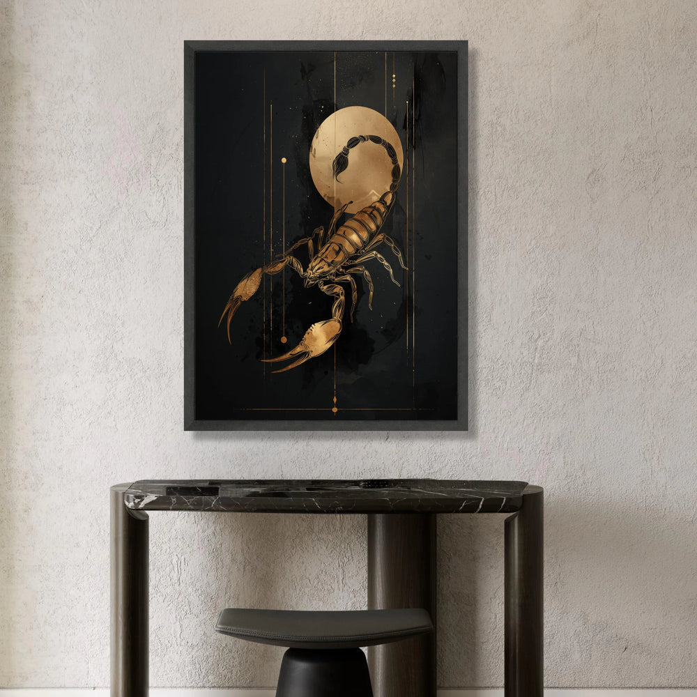 Golden Scorpion Canvas Wall Art, Astrological Zodiac Decor, Dark Mystical Illustration, Horoscope Sign Canvas, Ready to Canvas Print Art