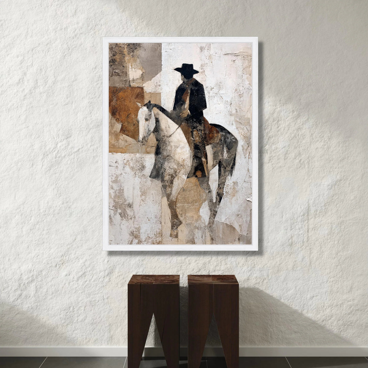 Western Cowboy Rider Canvas Wall Art, Rustic Equestrian Painting, Vintage Horse Silhouette, Western Home Decor Canvas, Canvas Print Art