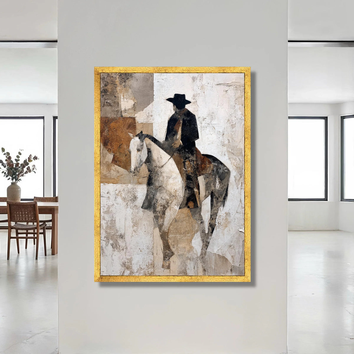 Western Cowboy Rider Canvas Wall Art, Rustic Equestrian Painting, Vintage Horse Silhouette, Western Home Decor Canvas, Canvas Print Art