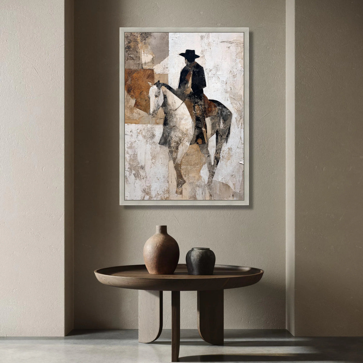 Western Cowboy Rider Canvas Wall Art, Rustic Equestrian Painting, Vintage Horse Silhouette, Western Home Decor Canvas, Canvas Print Art