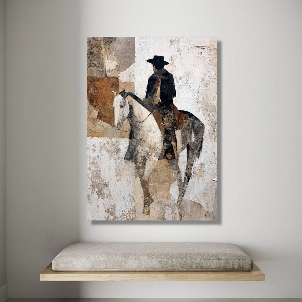 Western Cowboy Rider Canvas Wall Art, Rustic Equestrian Painting, Vintage Horse Silhouette, Western Home Decor Canvas, Canvas Print Art