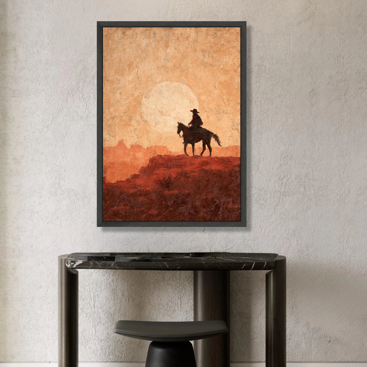 Western Cowboy Silhouette Canvas, Desert Sunset Wall Art, Rustic Horse Rider Decoration, Southwestern Landscape Canvas, Canvas Print Art