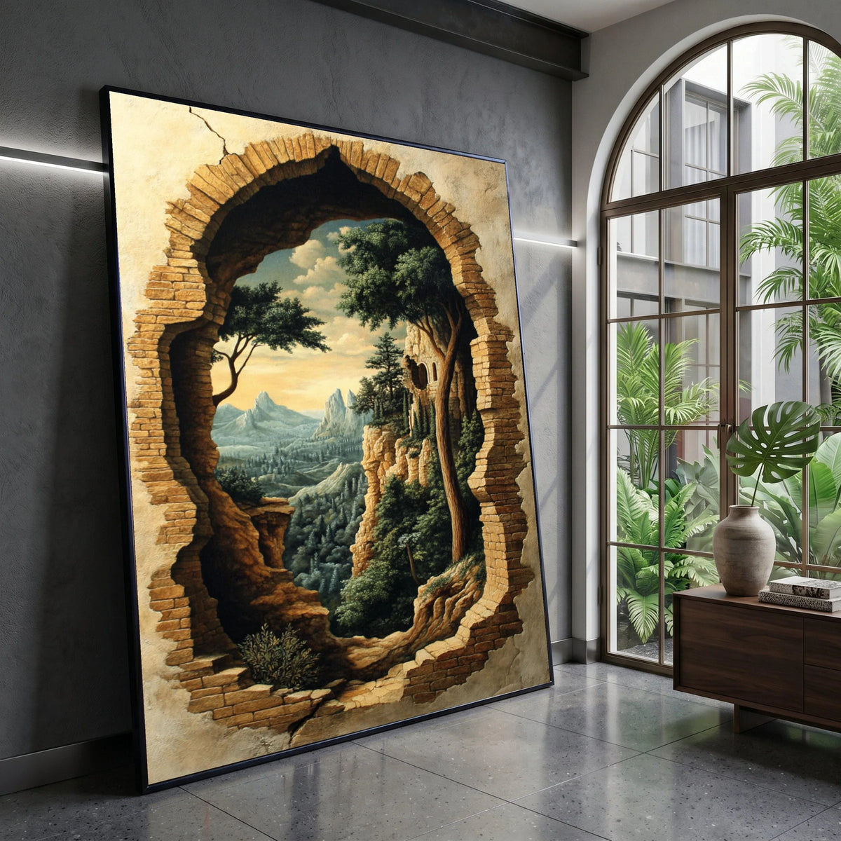 Rustic Stone Archway Canvas, Mountain Landscape Wall Art, Forest View Canvas, Nature Scene Home Decoration, Scenic Canvas Canvas Print Art