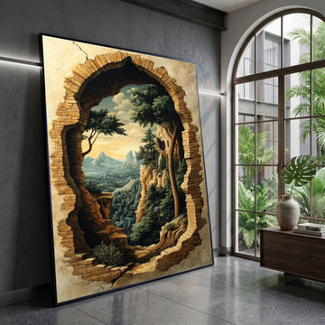 Rustic Stone Archway Canvas, Mountain Landscape Wall Art, Forest View Canvas, Nature Scene Home Decoration, Scenic Canvas Canvas Print Art