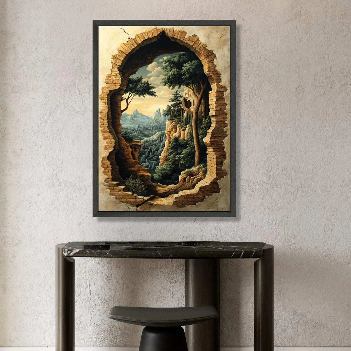 Rustic Stone Archway Canvas, Mountain Landscape Wall Art, Forest View Canvas, Nature Scene Home Decoration, Scenic Canvas Canvas Print Art