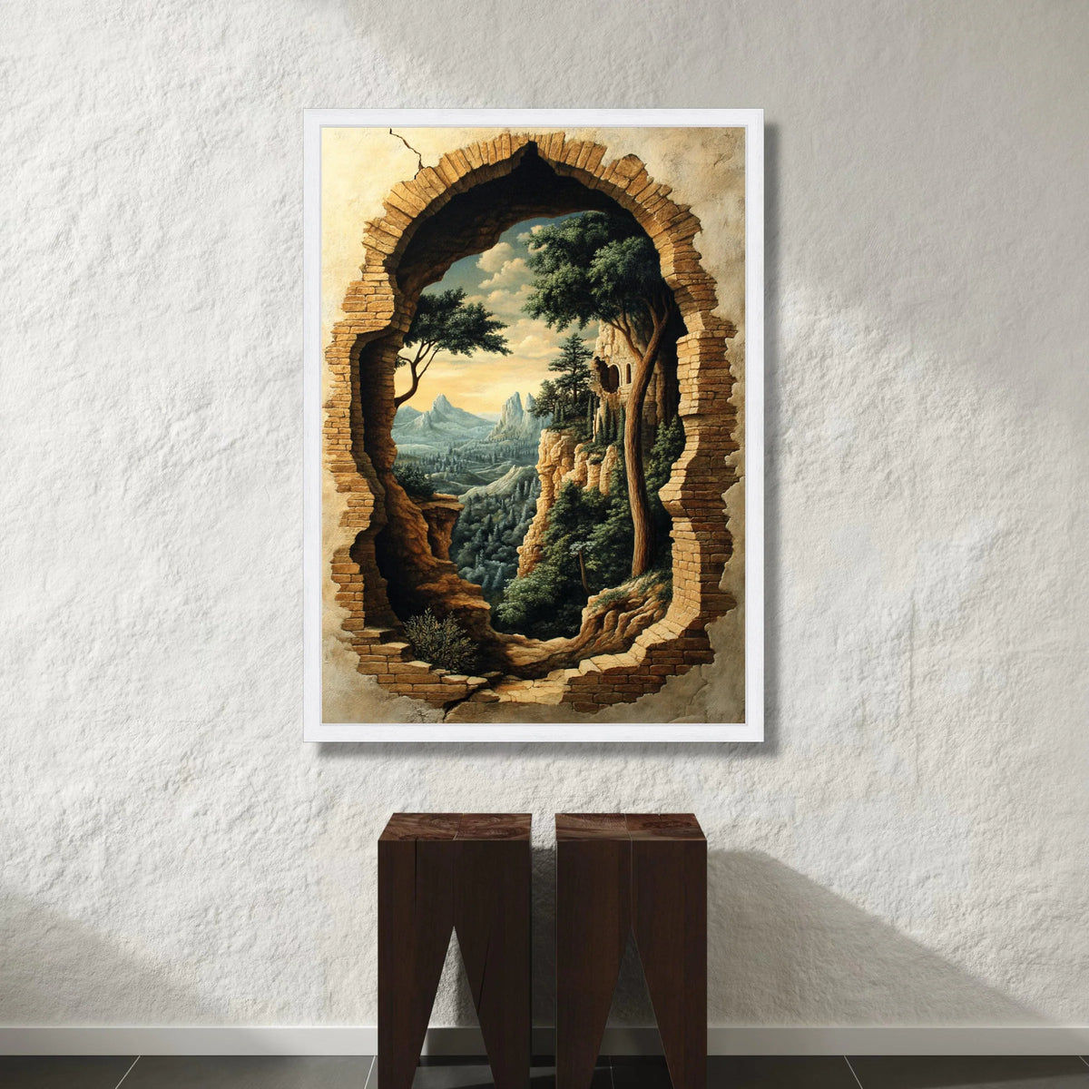 Rustic Stone Archway Canvas, Mountain Landscape Wall Art, Forest View Canvas, Nature Scene Home Decoration, Scenic Canvas Canvas Print Art