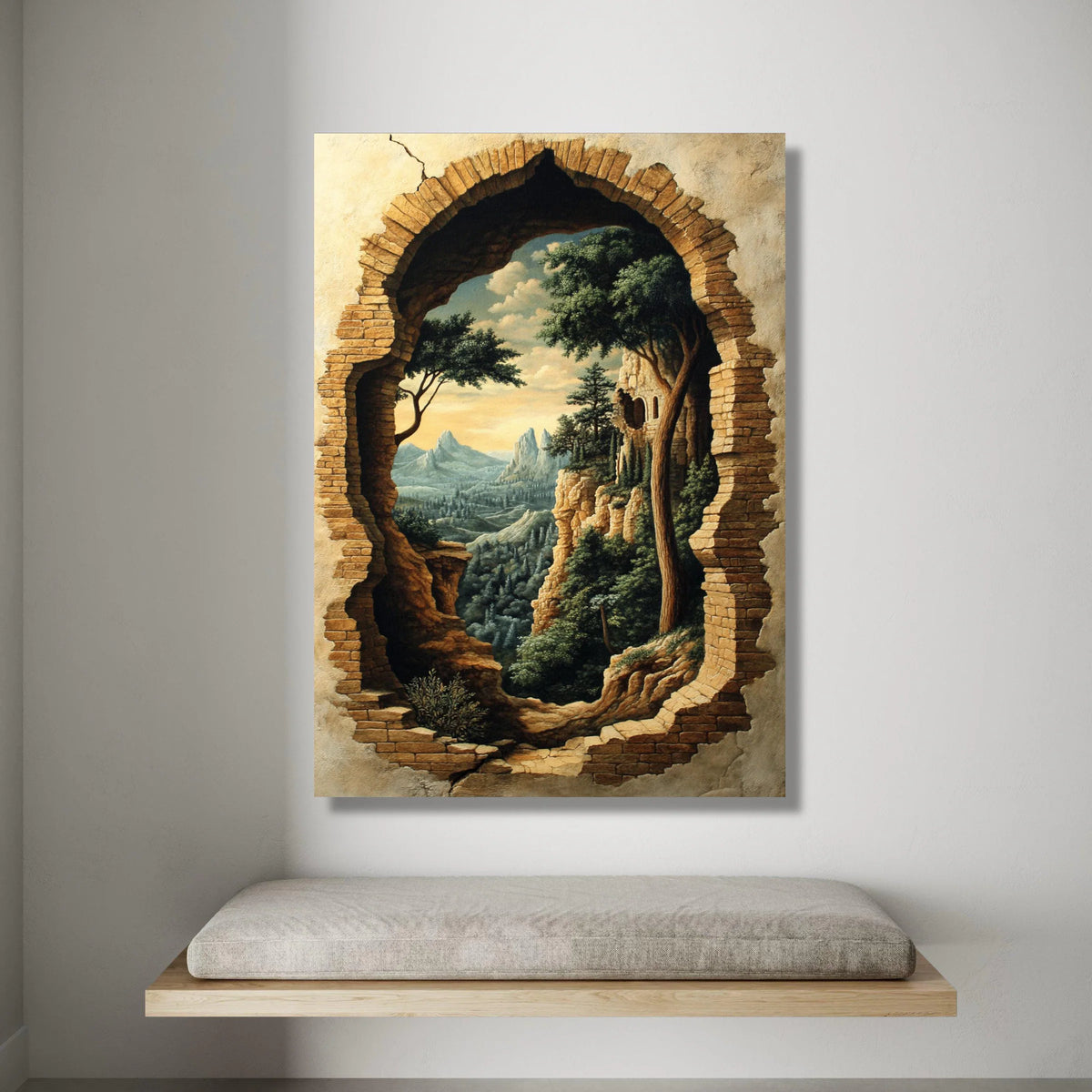 Rustic Stone Archway Canvas, Mountain Landscape Wall Art, Forest View Canvas, Nature Scene Home Decoration, Scenic Canvas Canvas Print Art