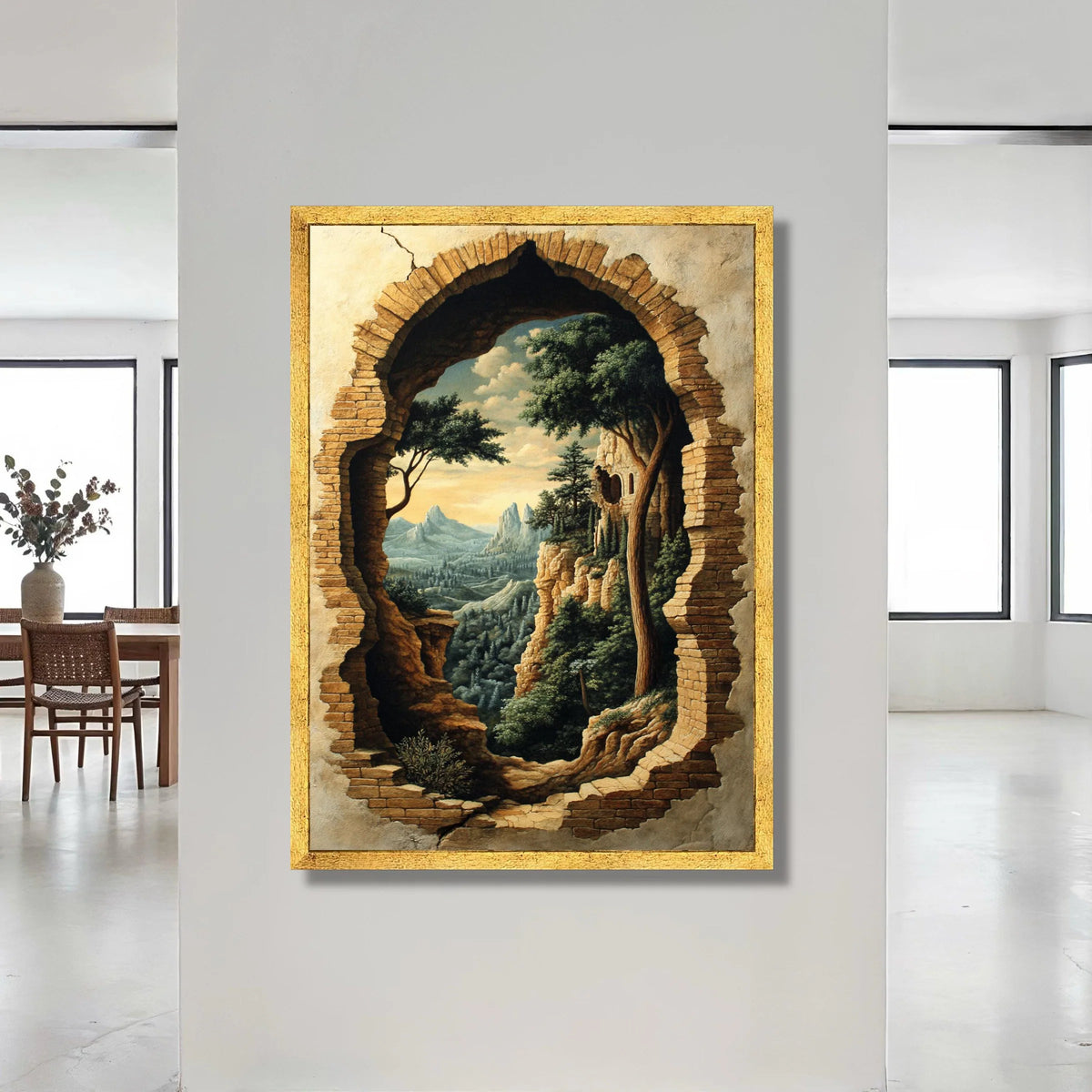 Rustic Stone Archway Canvas, Mountain Landscape Wall Art, Forest View Canvas, Nature Scene Home Decoration, Scenic Canvas Canvas Print Art