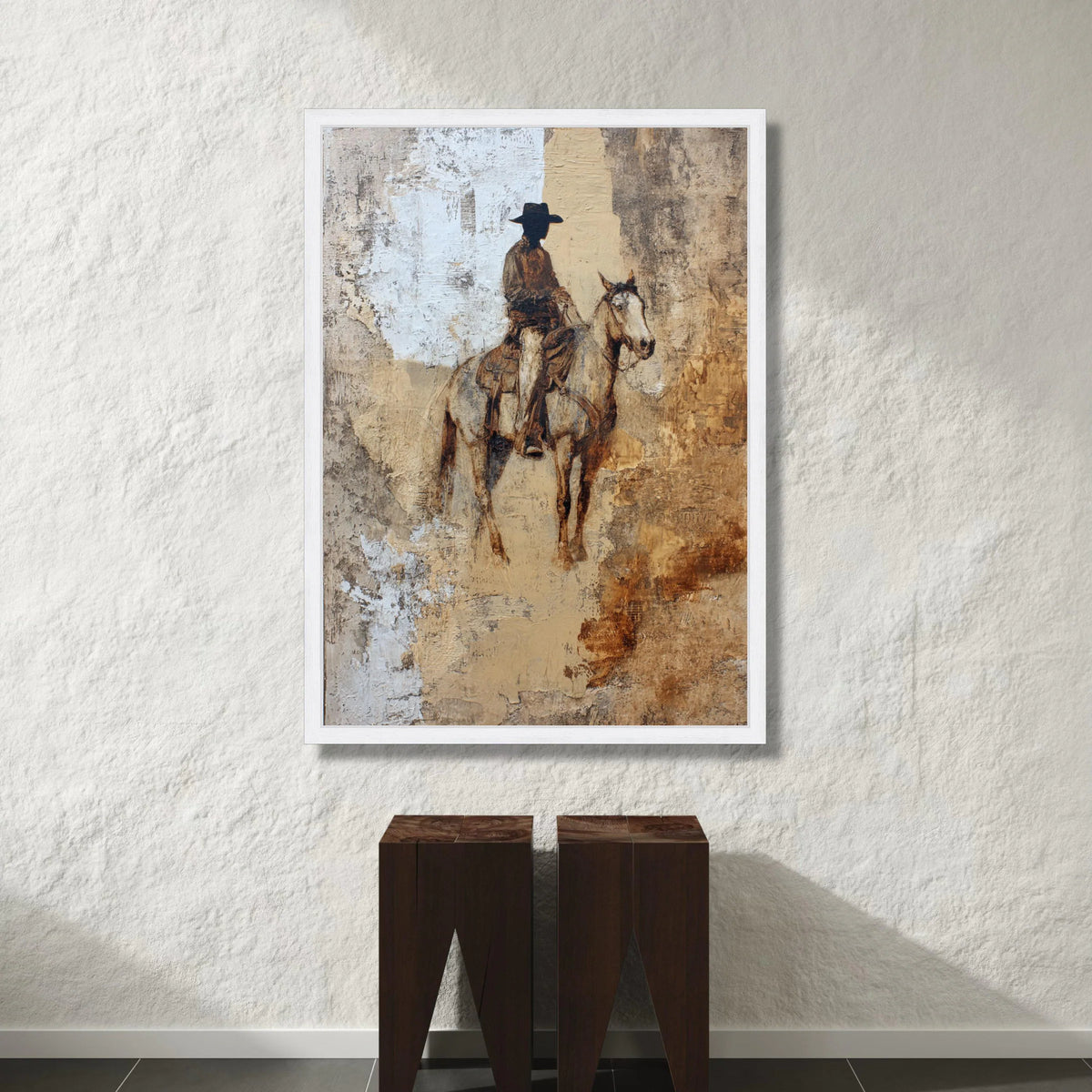 Western Cowboy on Horse Canvas, Rustic Brown Riding Art, Vintage Western Wall Decor, Country Life Canvas, Equestrian Home Canvas Print Art