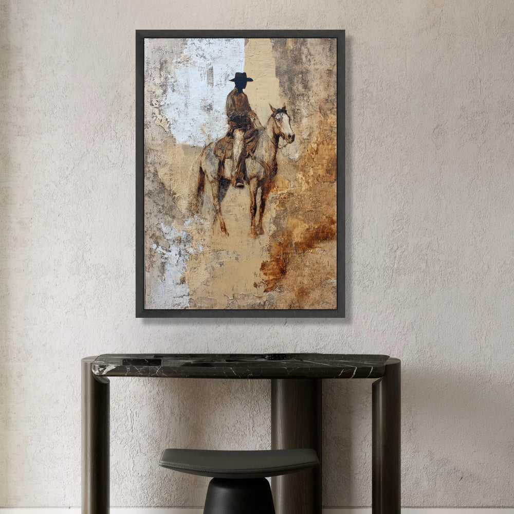 Western Cowboy on Horse Canvas, Rustic Brown Riding Art, Vintage Western Wall Decor, Country Life Canvas, Equestrian Home Canvas Print Art