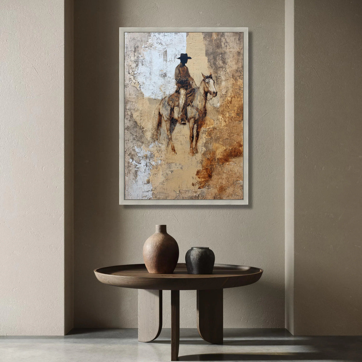 Western Cowboy on Horse Canvas, Rustic Brown Riding Art, Vintage Western Wall Decor, Country Life Canvas, Equestrian Home Canvas Print Art