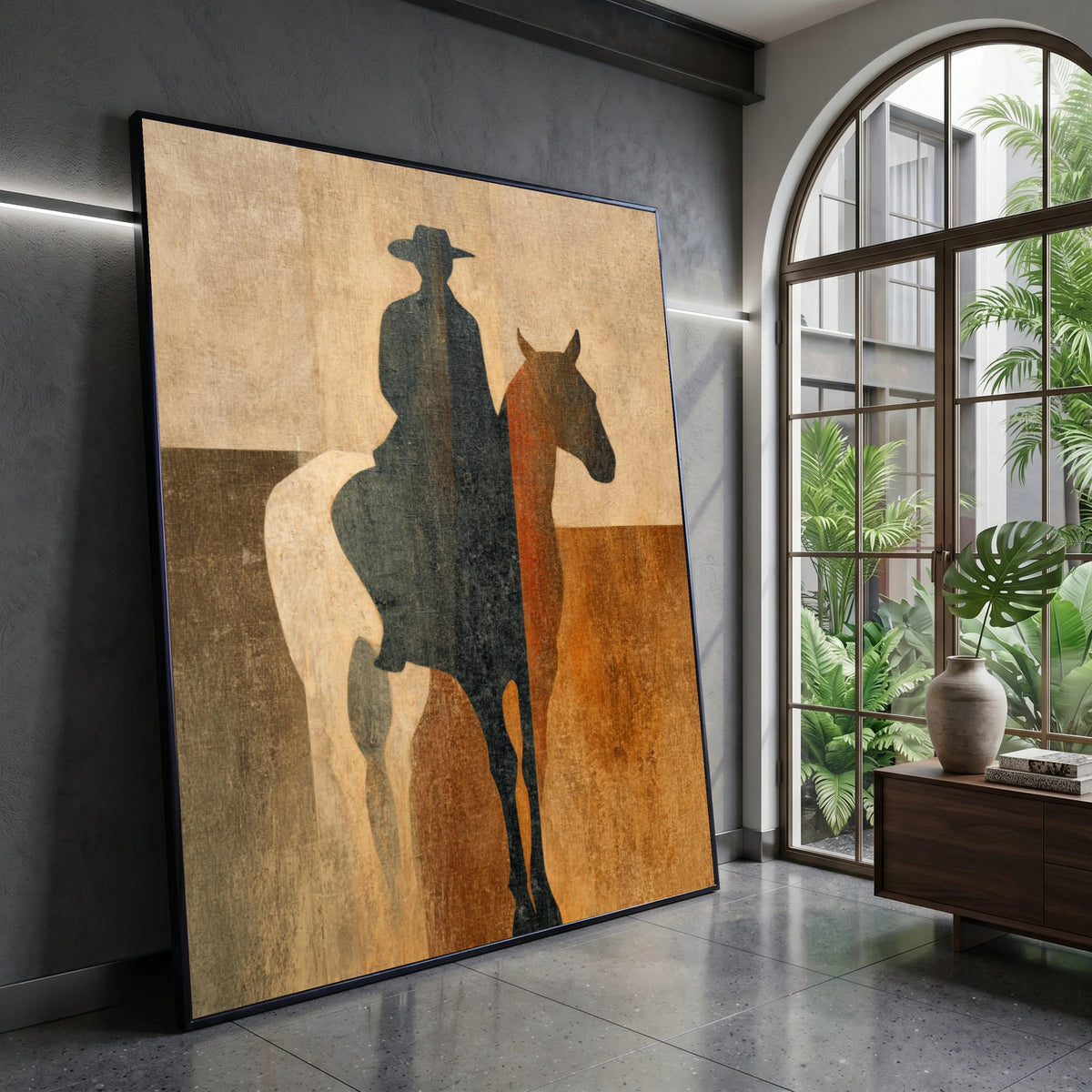 Cowboy Silhouette Canvas Wall Art, Western Horse Rider Print, Rustic Home Decoration, Modern Abstract Cowboy Art, Western Canvas Print Art