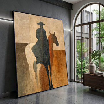 Cowboy Silhouette Canvas Wall Art, Western Horse Rider Print, Rustic Home Decoration, Modern Abstract Cowboy Art, Western Canvas Print Art