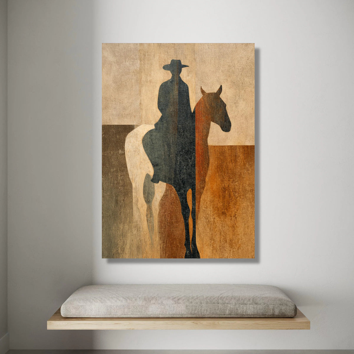 Cowboy Silhouette Canvas Wall Art, Western Horse Rider Print, Rustic Home Decoration, Modern Abstract Cowboy Art, Western Canvas Print Art