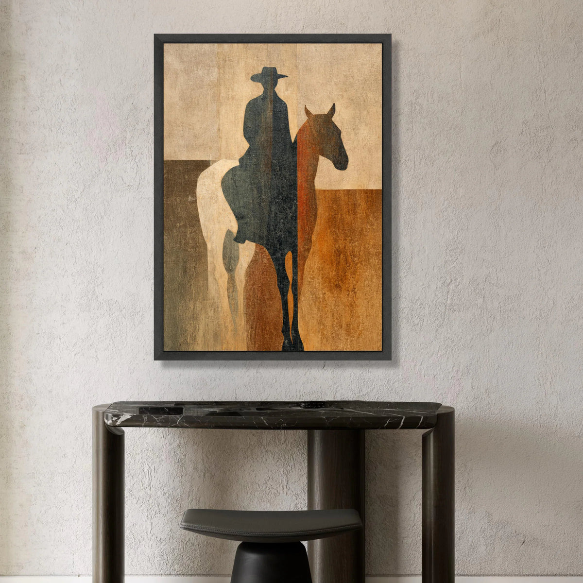 Cowboy Silhouette Canvas Wall Art, Western Horse Rider Print, Rustic Home Decoration, Modern Abstract Cowboy Art, Western Canvas Print Art