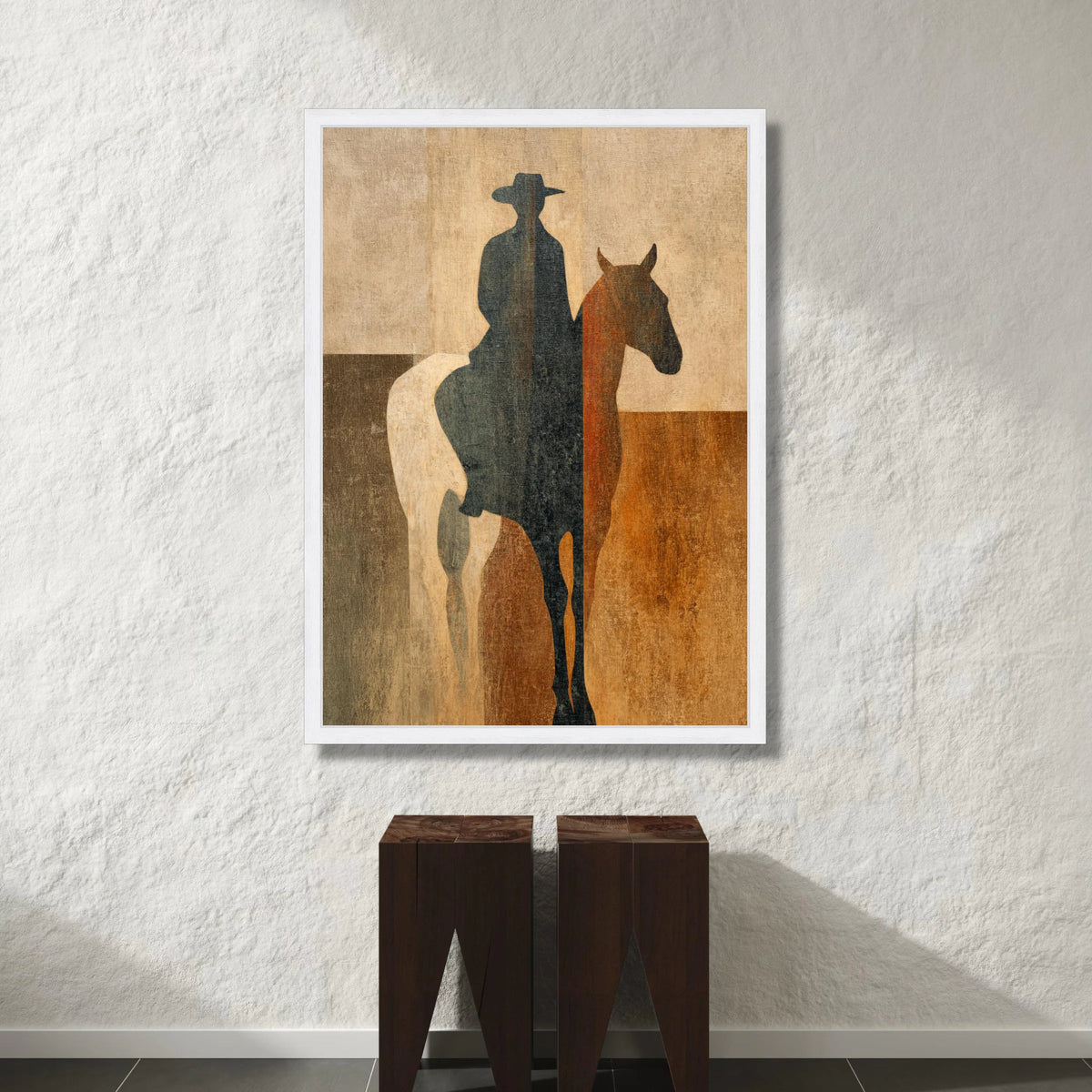 Cowboy Silhouette Canvas Wall Art, Western Horse Rider Print, Rustic Home Decoration, Modern Abstract Cowboy Art, Western Canvas Print Art