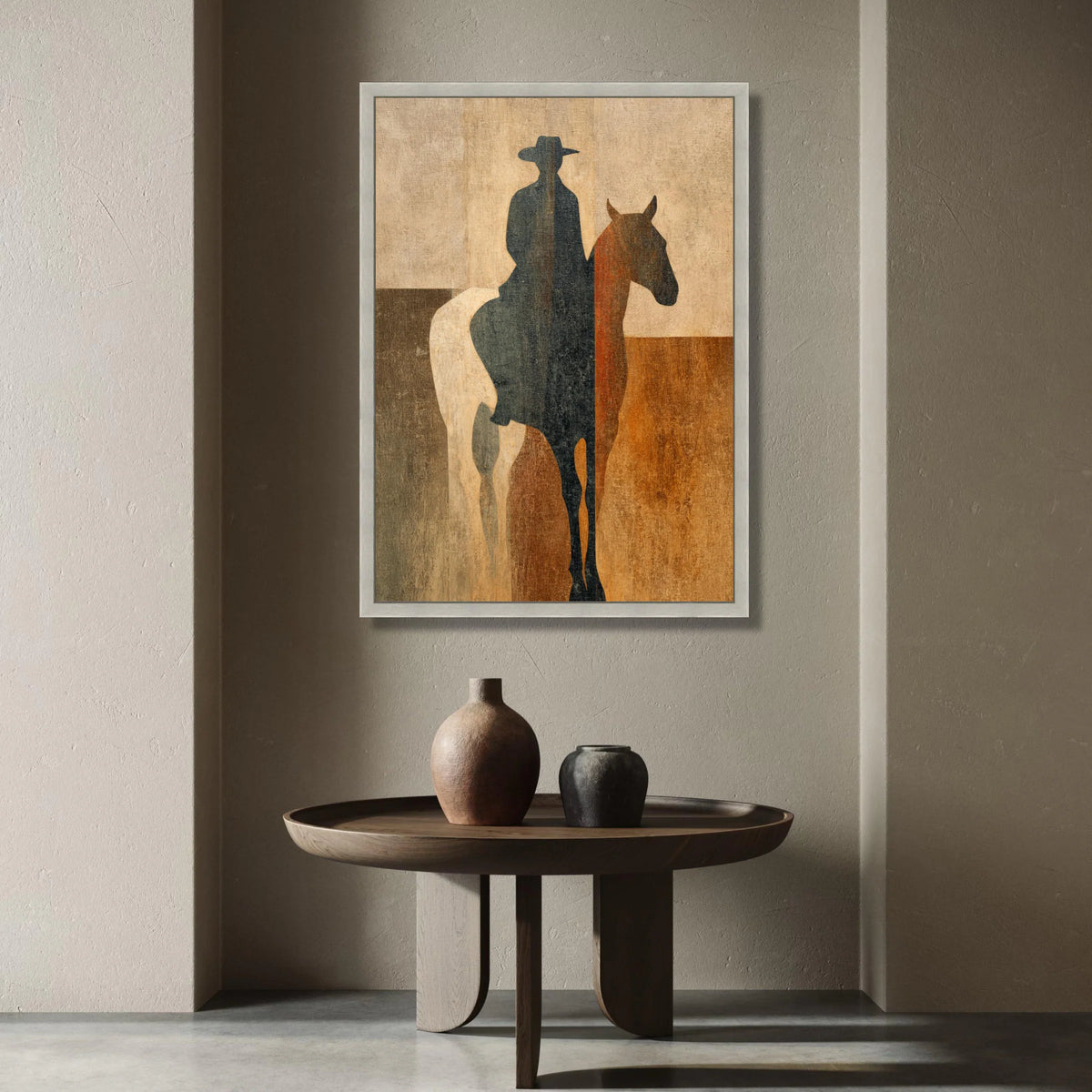 Cowboy Silhouette Canvas Wall Art, Western Horse Rider Print, Rustic Home Decoration, Modern Abstract Cowboy Art, Western Canvas Print Art
