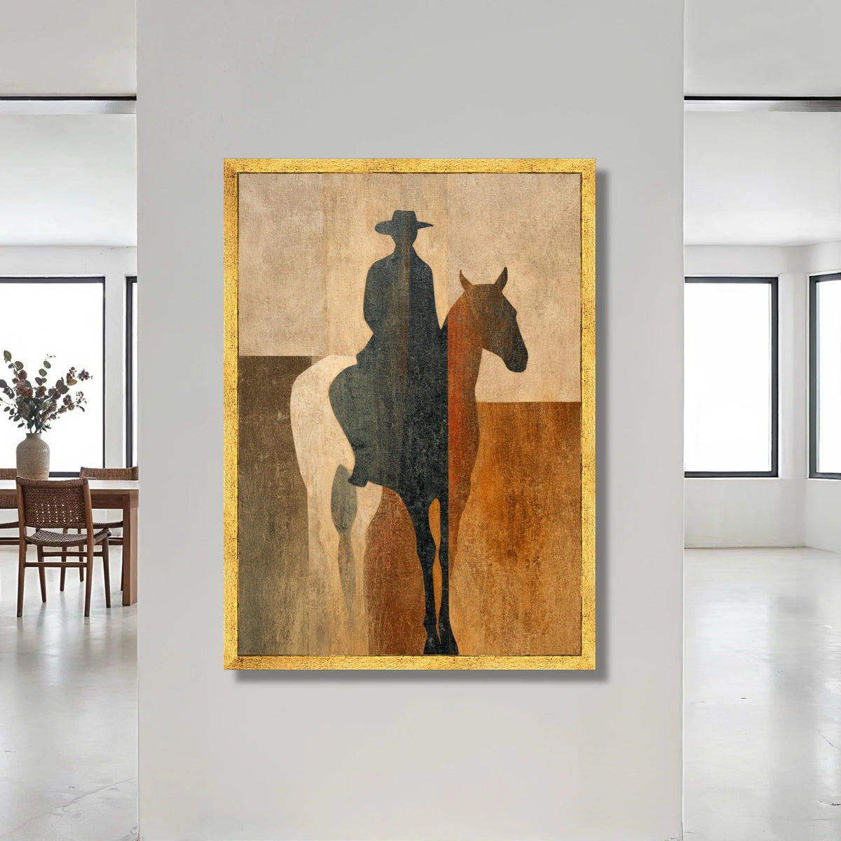 Cowboy Silhouette Canvas Wall Art, Western Horse Rider Print, Rustic Home Decoration, Modern Abstract Cowboy Art, Western Canvas Print Art