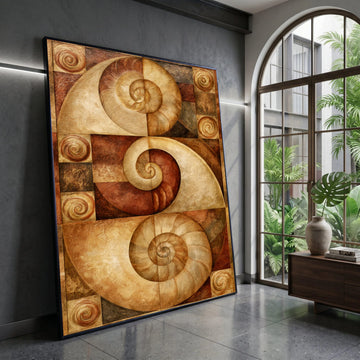 Nautilus Shell Spirals Canvas Wall Art, Earth Tone Abstract Coastal Decor, Natural Sea Fossil Design, Modern Beach House Canvas Print Art