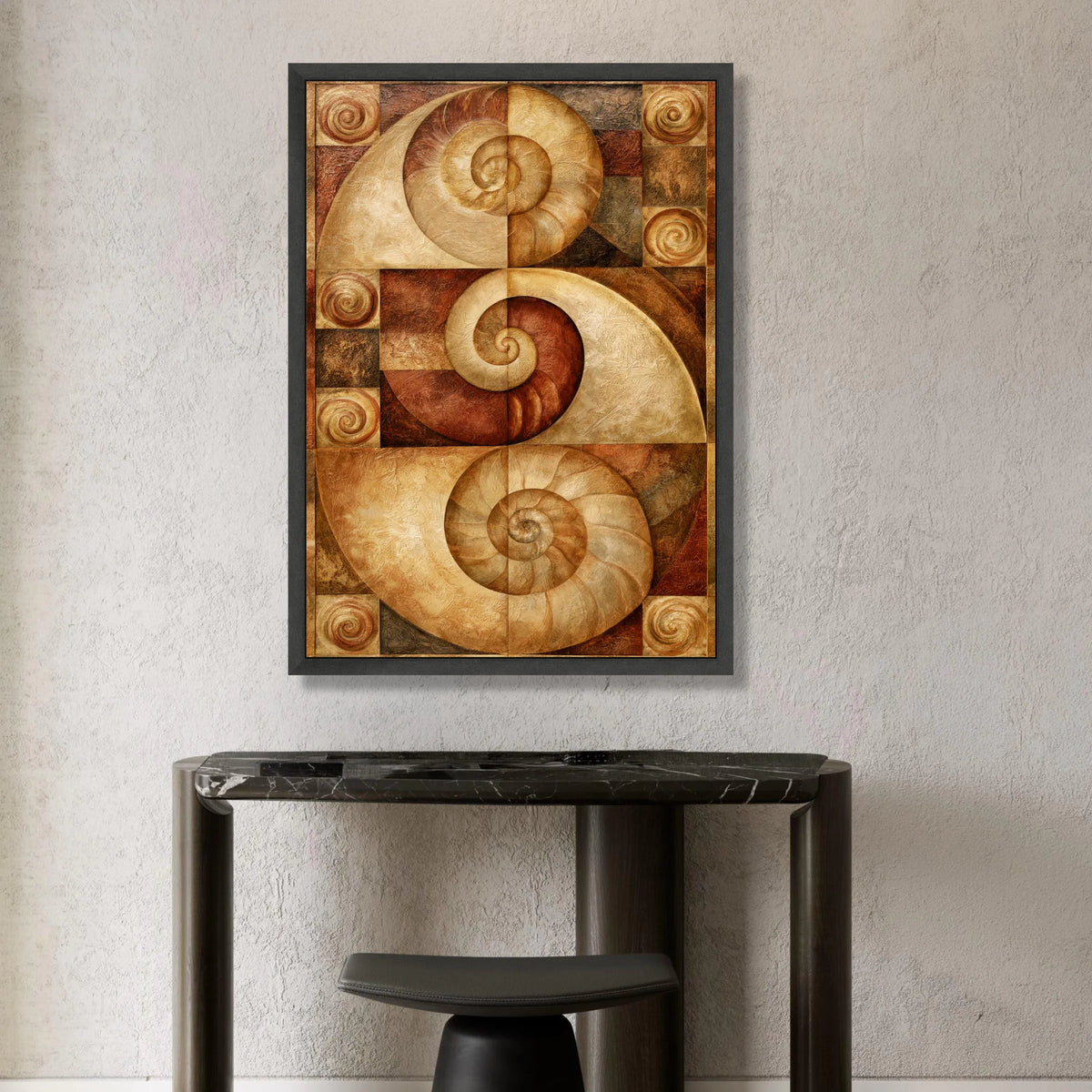 Nautilus Shell Spirals Canvas Wall Art, Earth Tone Abstract Coastal Decor, Natural Sea Fossil Design, Modern Beach House Canvas Print Art