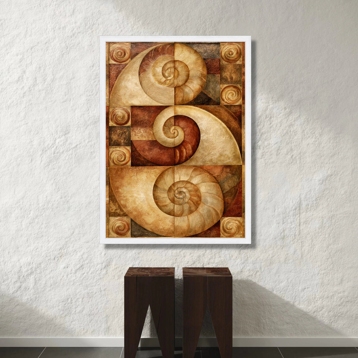 Nautilus Shell Spirals Canvas Wall Art, Earth Tone Abstract Coastal Decor, Natural Sea Fossil Design, Modern Beach House Canvas Print Art