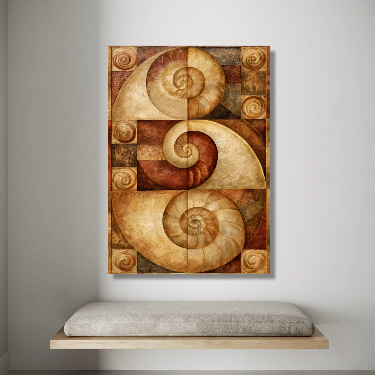 Nautilus Shell Spirals Canvas Wall Art, Earth Tone Abstract Coastal Decor, Natural Sea Fossil Design, Modern Beach House Canvas Print Art