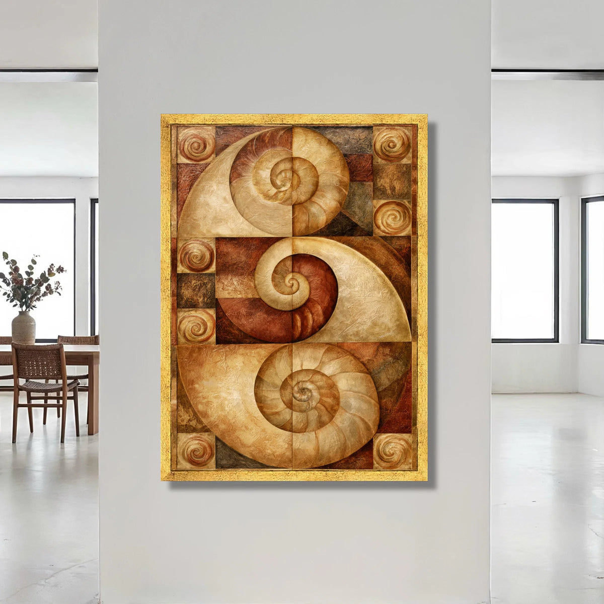 Nautilus Shell Spirals Canvas Wall Art, Earth Tone Abstract Coastal Decor, Natural Sea Fossil Design, Modern Beach House Canvas Print Art