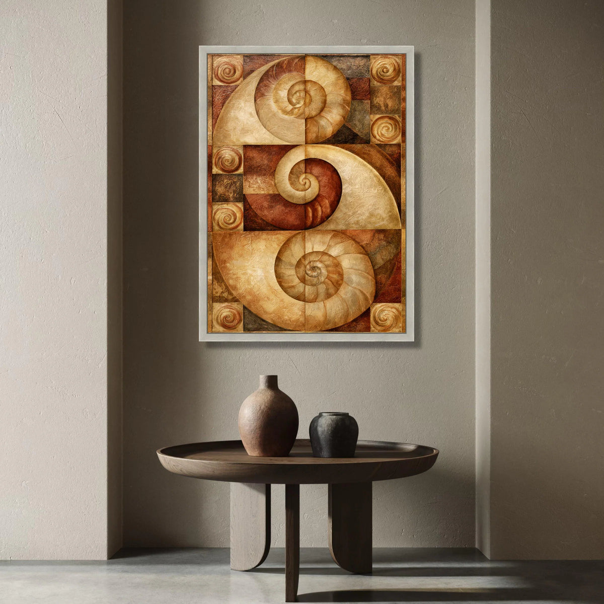 Nautilus Shell Spirals Canvas Wall Art, Earth Tone Abstract Coastal Decor, Natural Sea Fossil Design, Modern Beach House Canvas Print Art