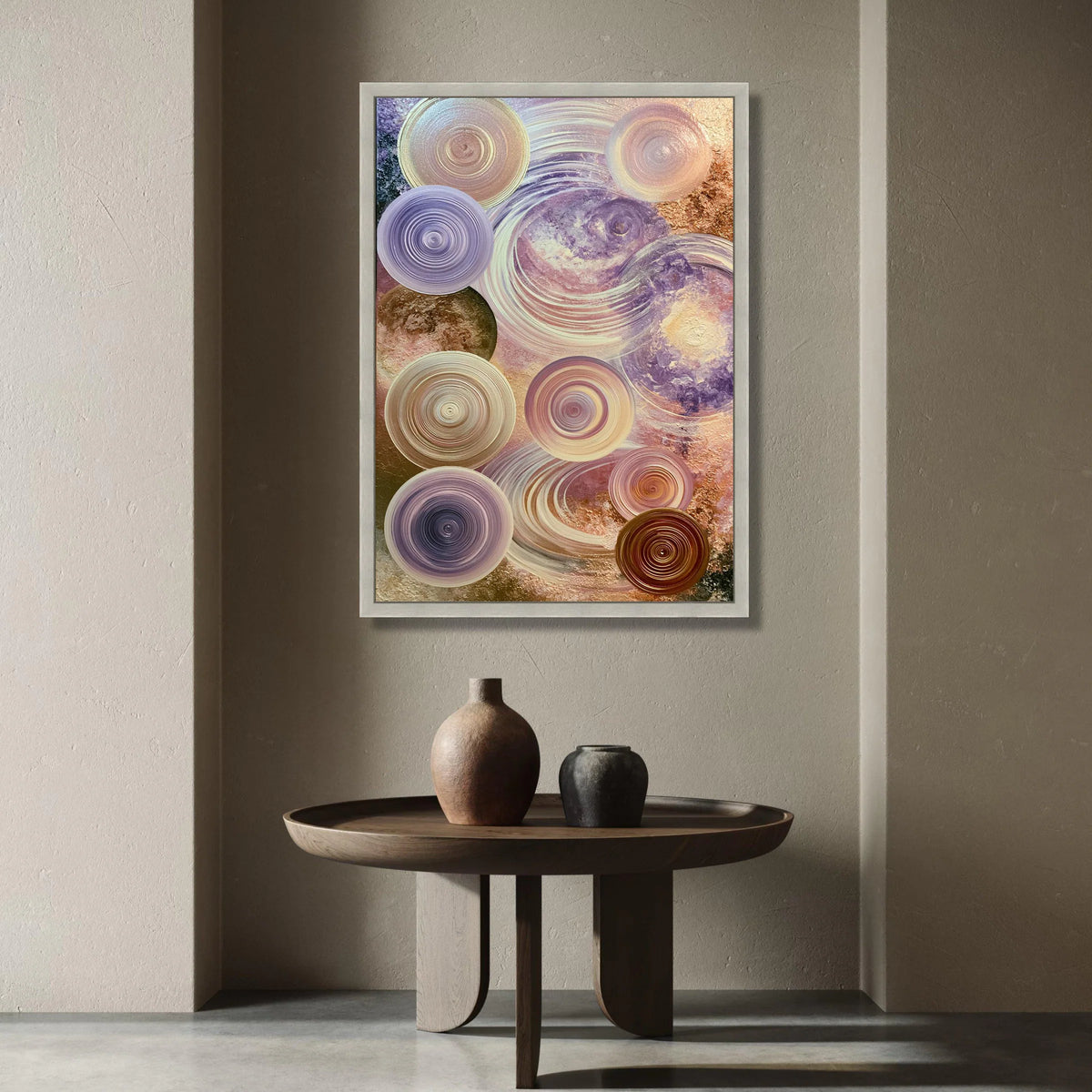 Abstract Circular Swirls Canvas Wall Art, Purple and Beige Modern Decor, Contemporary Geometric Canvas, Spiral Pattern Wall Canvas Print Art
