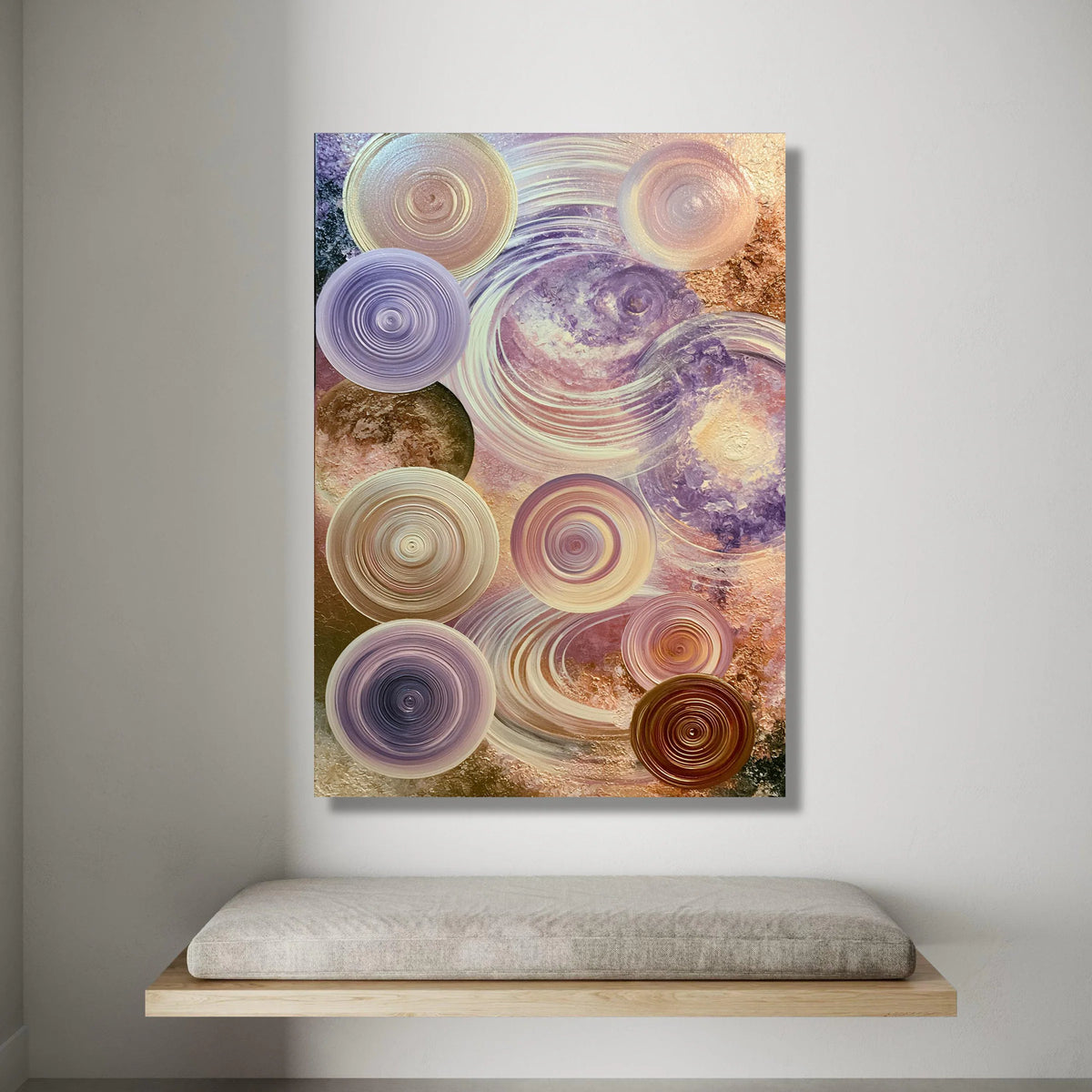 Abstract Circular Swirls Canvas Wall Art, Purple and Beige Modern Decor, Contemporary Geometric Canvas, Spiral Pattern Wall Canvas Print Art