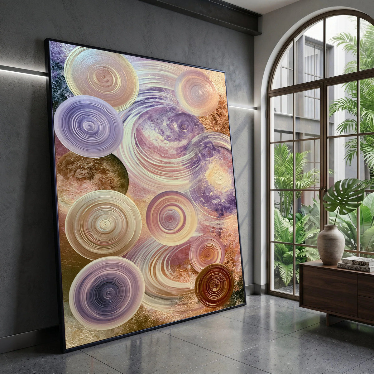 Abstract Circular Swirls Canvas Wall Art, Purple and Beige Modern Decor, Contemporary Geometric Canvas, Spiral Pattern Wall Canvas Print Art