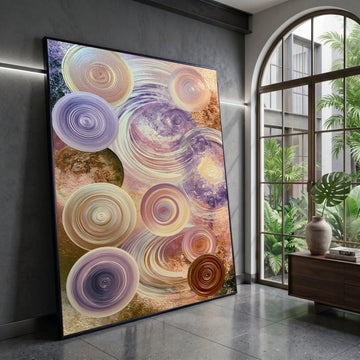 Abstract Circular Swirls Canvas Wall Art, Purple and Beige Modern Decor, Contemporary Geometric Canvas, Spiral Pattern Wall Canvas Print Art