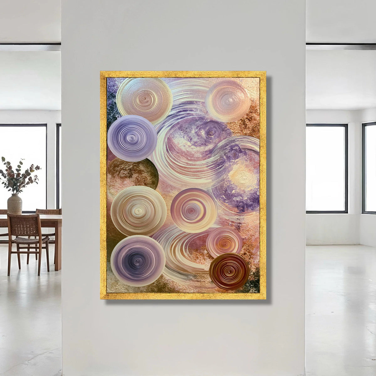 Abstract Circular Swirls Canvas Wall Art, Purple and Beige Modern Decor, Contemporary Geometric Canvas, Spiral Pattern Wall Canvas Print Art