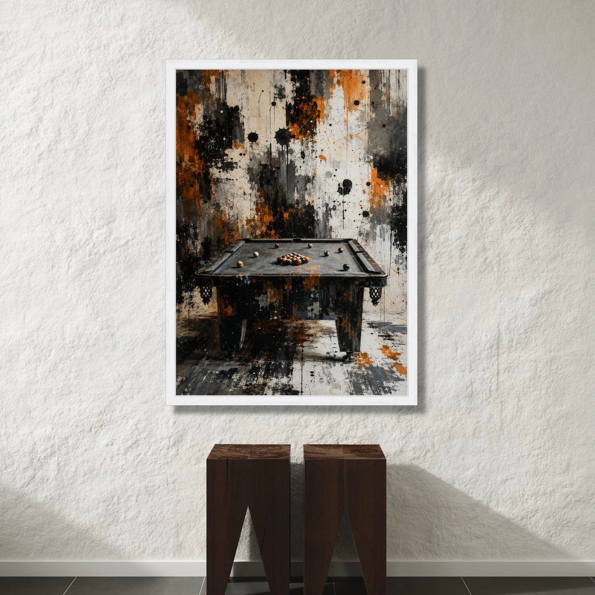 Vintage Billiard Table Canvas Wall Art, Abstract Grunge Pool Room Decor, Urban Game Room Canvas, Retro Sports Wall Canvas Print Art