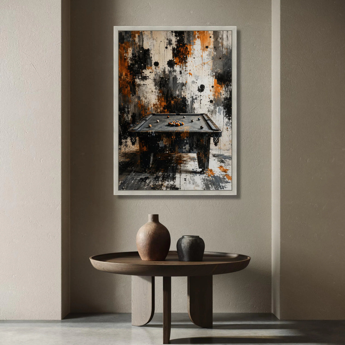 Vintage Billiard Table Canvas Wall Art, Abstract Grunge Pool Room Decor, Urban Game Room Canvas, Retro Sports Wall Canvas Print Art