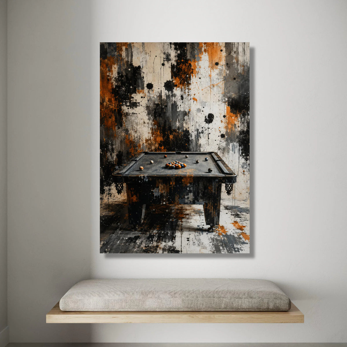 Vintage Billiard Table Canvas Wall Art, Abstract Grunge Pool Room Decor, Urban Game Room Canvas, Retro Sports Wall Canvas Print Art
