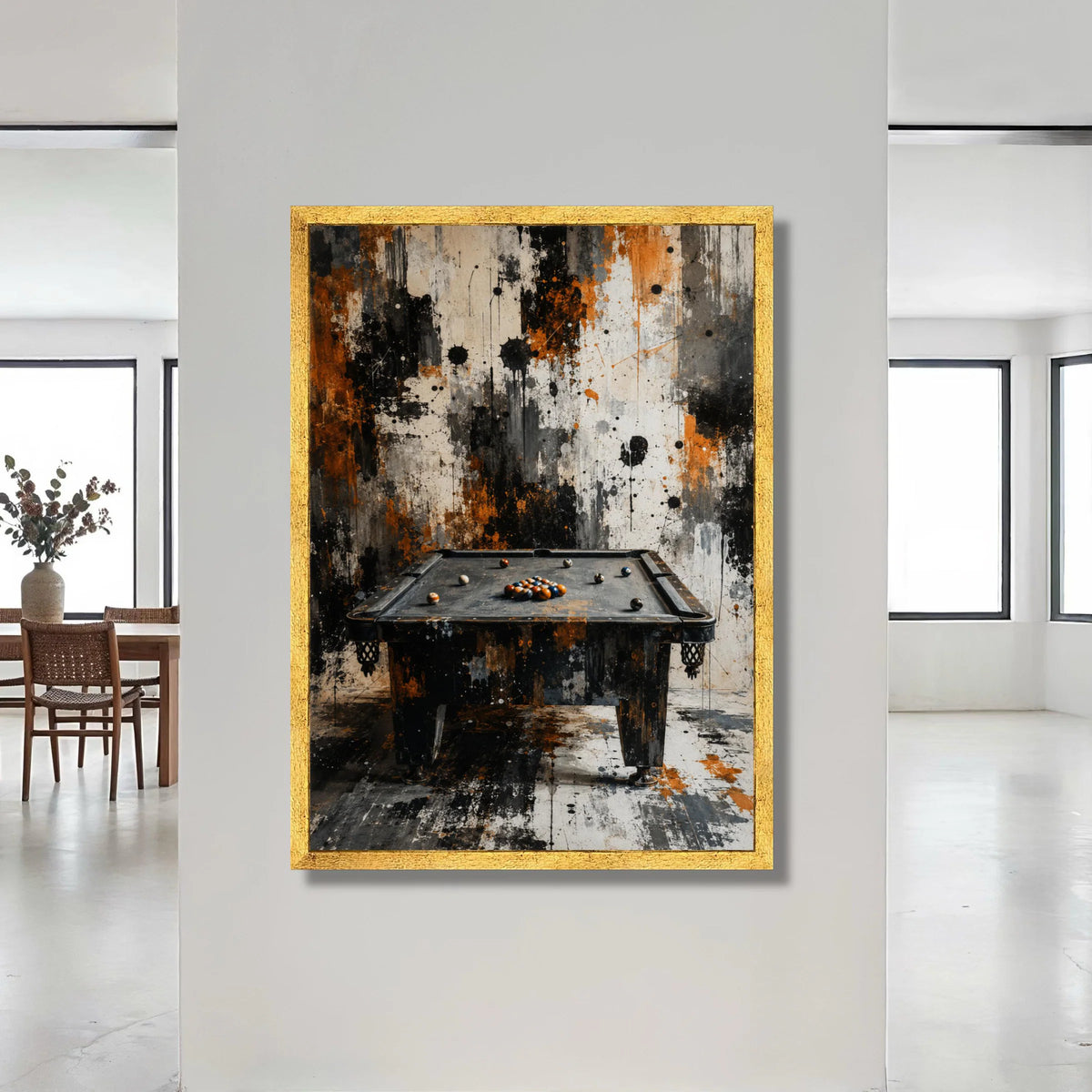 Vintage Billiard Table Canvas Wall Art, Abstract Grunge Pool Room Decor, Urban Game Room Canvas, Retro Sports Wall Canvas Print Art