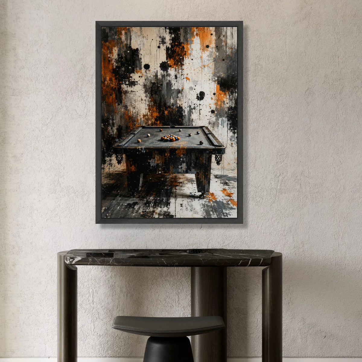 Vintage Billiard Table Canvas Wall Art, Abstract Grunge Pool Room Decor, Urban Game Room Canvas, Retro Sports Wall Canvas Print Art