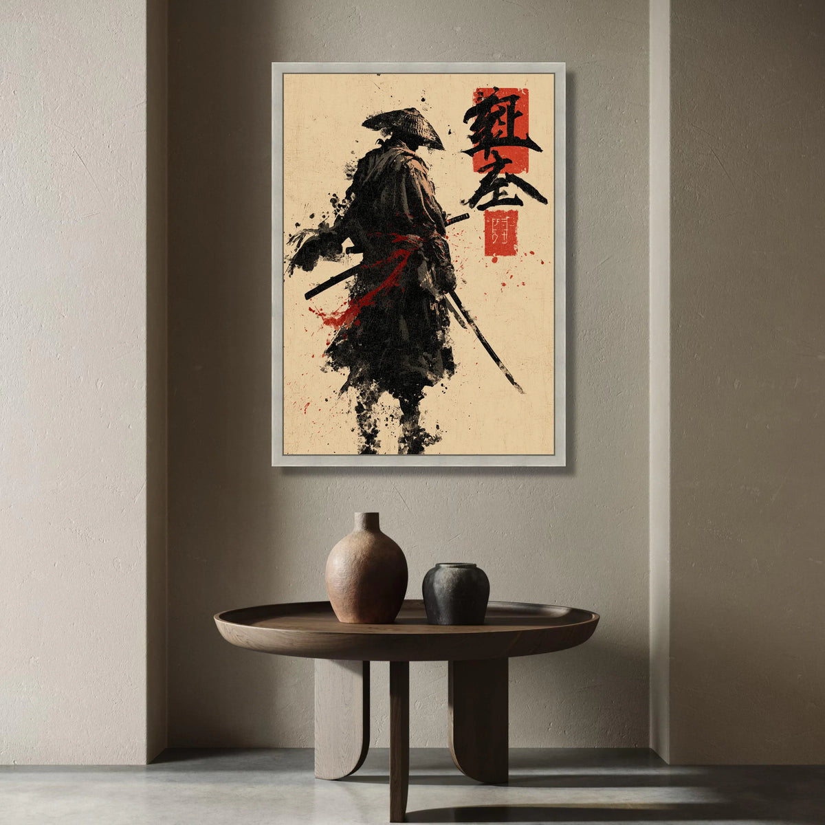Samurai Warrior Canvas Art, Japanese Sword Fighter Wall Art, Asian Calligraphy Decor, Ink Brush Painting Canvas, Martial Canvas Print Art