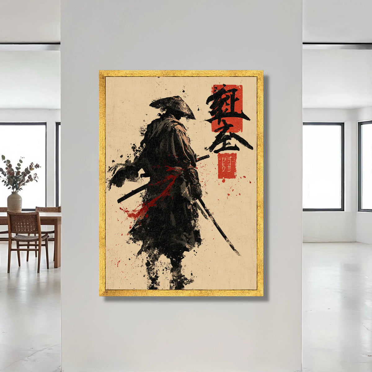 Samurai Warrior Canvas Art, Japanese Sword Fighter Wall Art, Asian Calligraphy Decor, Ink Brush Painting Canvas, Martial Canvas Print Art