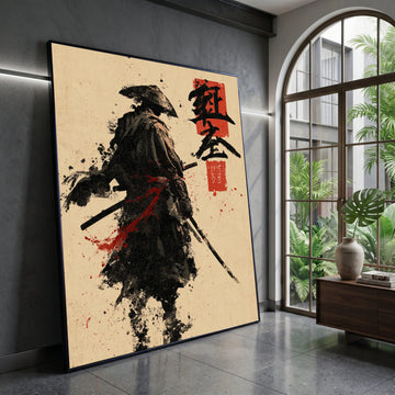 Samurai Warrior Canvas Art, Japanese Sword Fighter Wall Art, Asian Calligraphy Decor, Ink Brush Painting Canvas, Martial Canvas Print Art